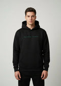 Black Saltus Fidei 450 GSM heavy-duty hoodie, 80% cotton/20% polyester, soft-touch, green embroidered logo