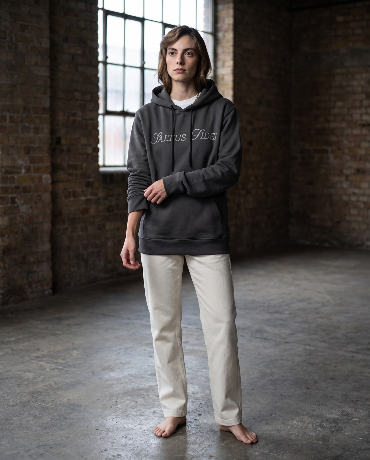 Charcoal grey colourway of the Saltus Fidei heavyweight hoodie