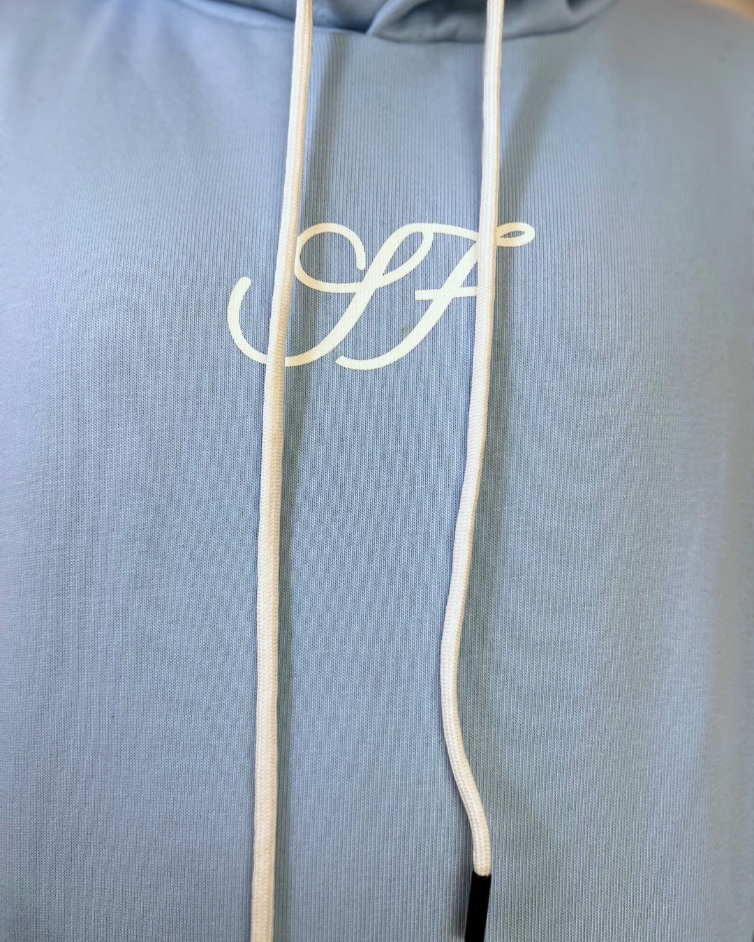 Sky blue Saltus Fidei heavyweight hoodie, product shot